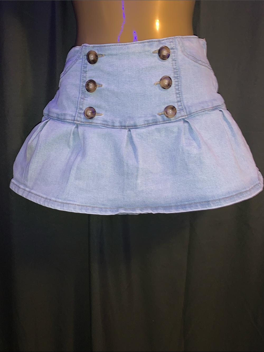 Almost Famous Pale Blue Denim Mini Skort with Double-Row Buttons